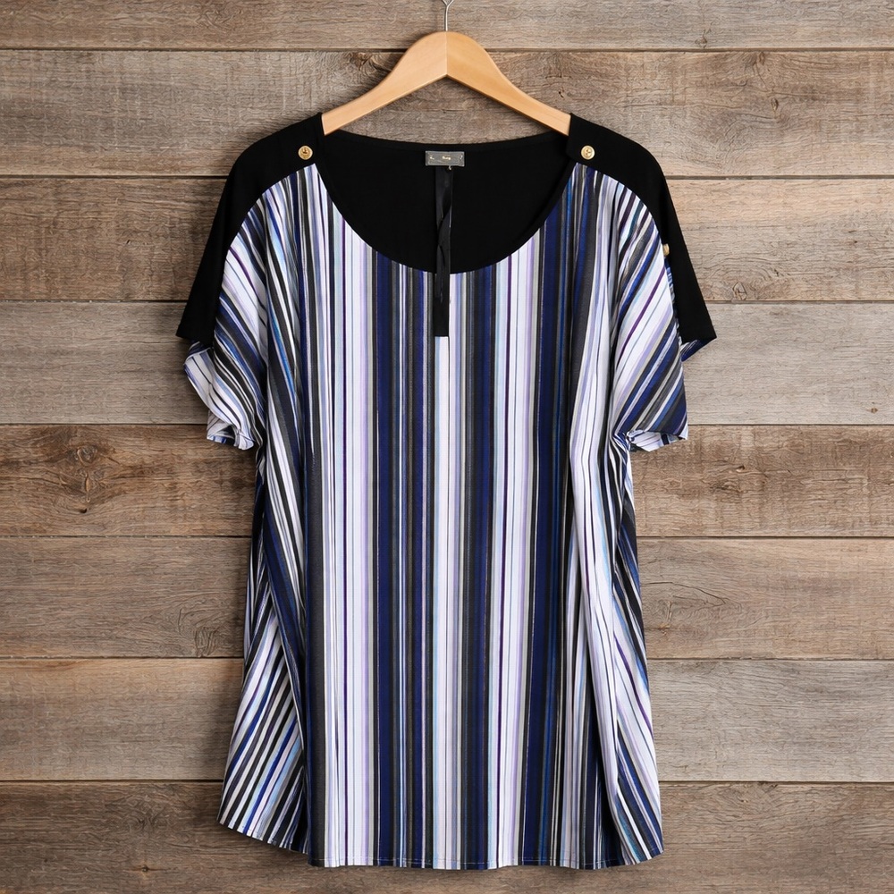 Adele and May 3x Stripe Capped Sleeve Cotton Tunic